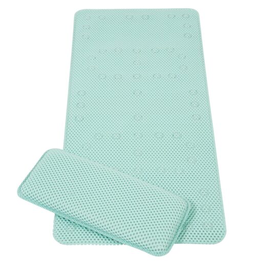 blue bath mat with kneeling cushion